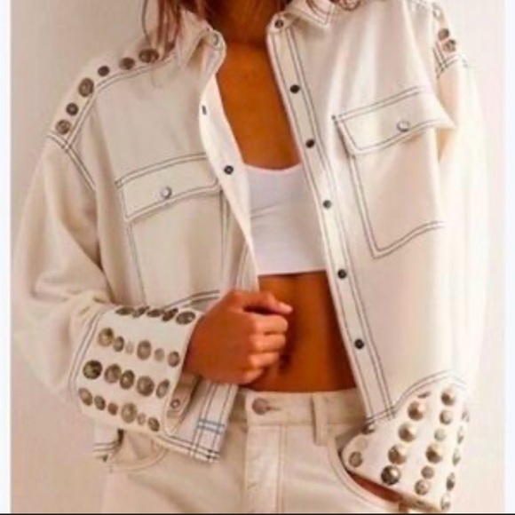 Free People Cream Utility Jacket with Gold Details - Picture 2 of 11